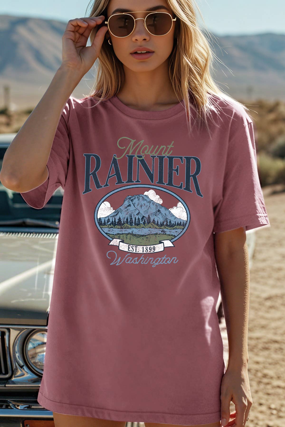 BouTeeQue Closet - Wholesale Screen Printed T-Shirt - Women's - BT2592-T Women Mount Rainier Graphic Print Short Sleeve Top3