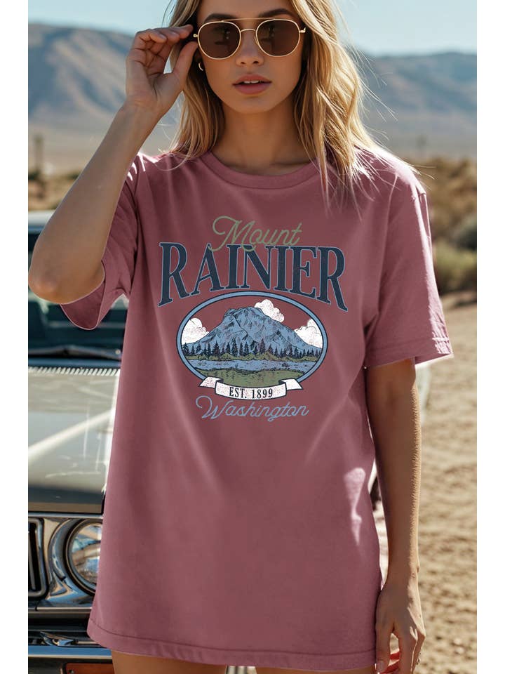 BouTeeQue Closet - Wholesale Screen Printed T-Shirt - Women's - BT2592-T Women Mount Rainier Graphic Print Short Sleeve Top3