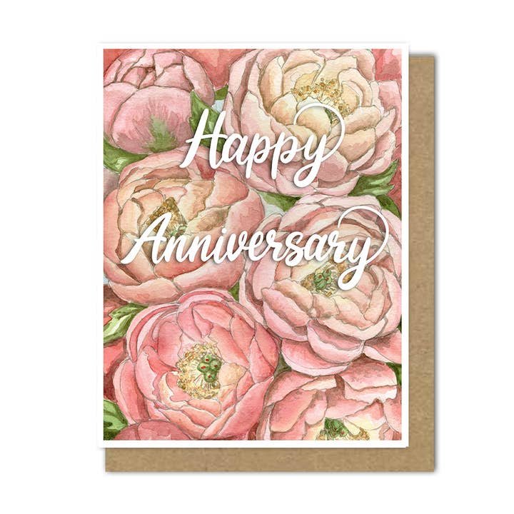 Tarjeta de peonías de feliz aniversario para venta al por mayor de Motif's Art Studio