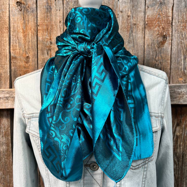 Rodeo Drive - Wholesale Scarf - Unisex - 42X42" Teal Jacquard XL Wild Rag / Scarf WR4202