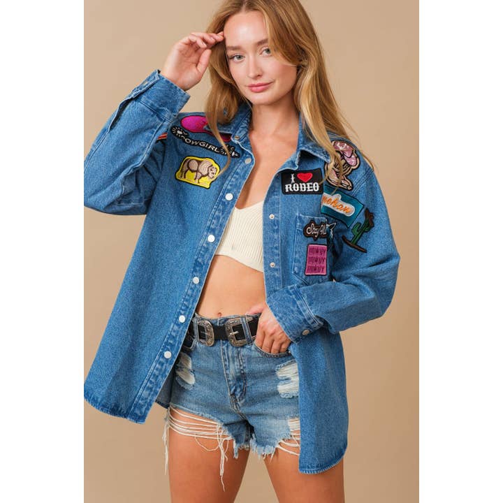 Apolline - Wholesale Denim Jacket - Women's - WASHED WESTERN PATCHWORK DENIM JACKET3
