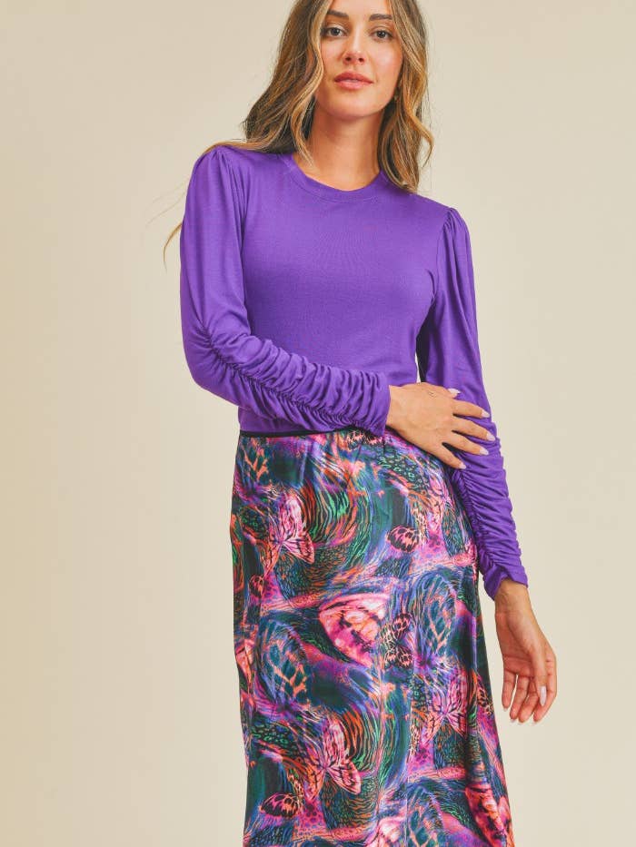 IST1243 Twinkle Ruched Ärmar Blus Lila för wholesale av If She Loves