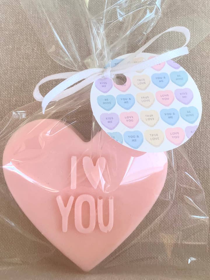 Candy Heart Soap with I "heart" you with tag: Valentines Day for wholesale by Plunk Soap and Candle Company