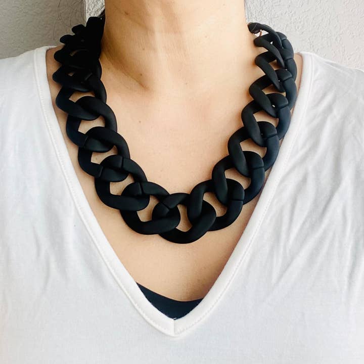 Tiny Gift Society - Wholesale Link & chain necklace - Chunky Chain Flat Link Necklace | Boho Acrylic Cuban Jewelry