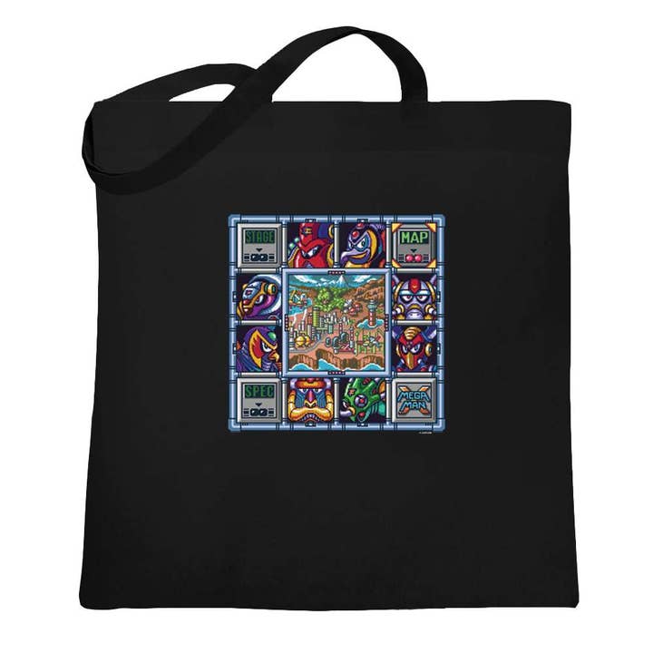 Pop Threads - Venta al por mayor Bolsa grande - Unisex - Bolsa de mano Megaman para videojuegos Mega Man X Stage Select