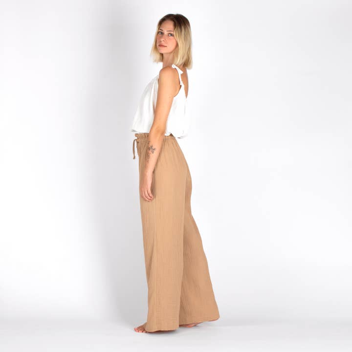 loom.ist - Wholesale Pants – Women's - Muslin-double layered cotton wide leg pants9