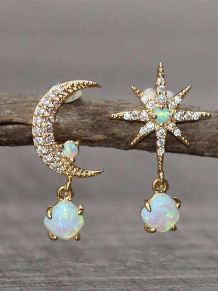 Asymmetric Sun & Moon Rhinestone Shiny Alloy Earrings SP641 for wholesale by UNISHE