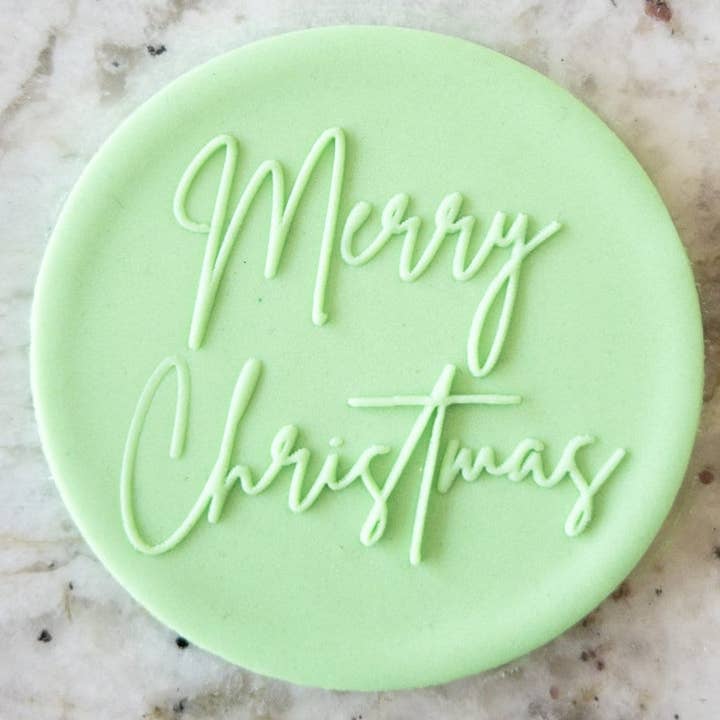 Merry Christmas Script POPup Embosser Cookie Biscuit Stamp C for wholesale by Cut Bake Stamp