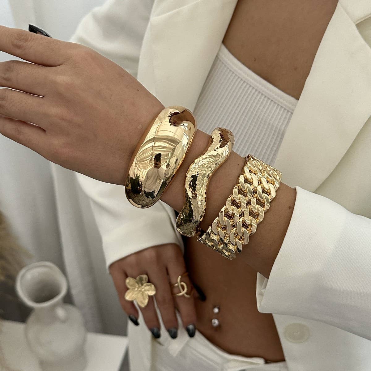 ACCITY - Wholesale Cuff Bracelet - IRREGULAR METAL SMOOTH SPRING WIDE BRACELET_CWMM31109