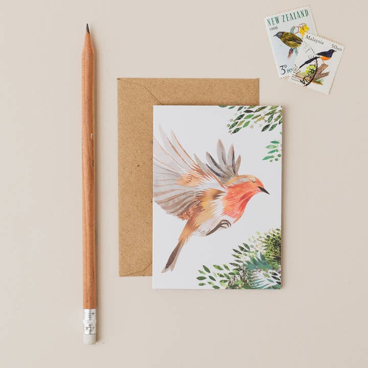 Carte de Noël Mini Merry Robin (carte unique ou paquet) pour la vente par Kate Slater