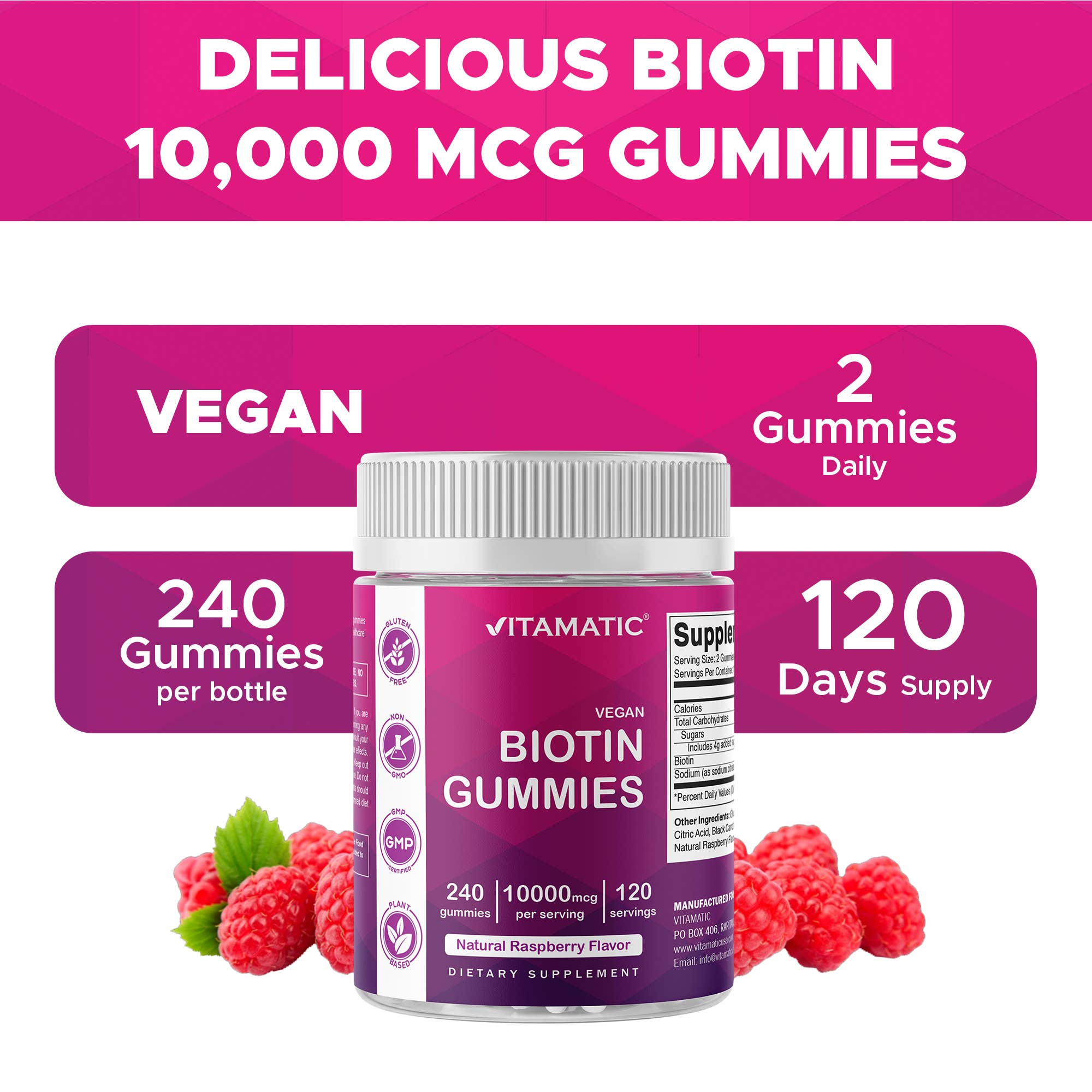 Vitamatic - Wholesale Oral Supplement/Vitamin - Vitamatic Biotin Gummies 10,000 mcg- 240 Vegan Gummies 5