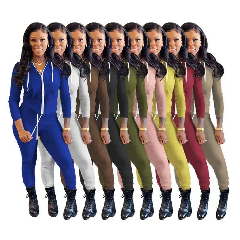 MB Fashion Wholesale - Wholesale Top & Pant Set (NOT Loungewear) - Women's - MB FASHION Zip-Up Hoodie and Jogger Pants Set 12489R18