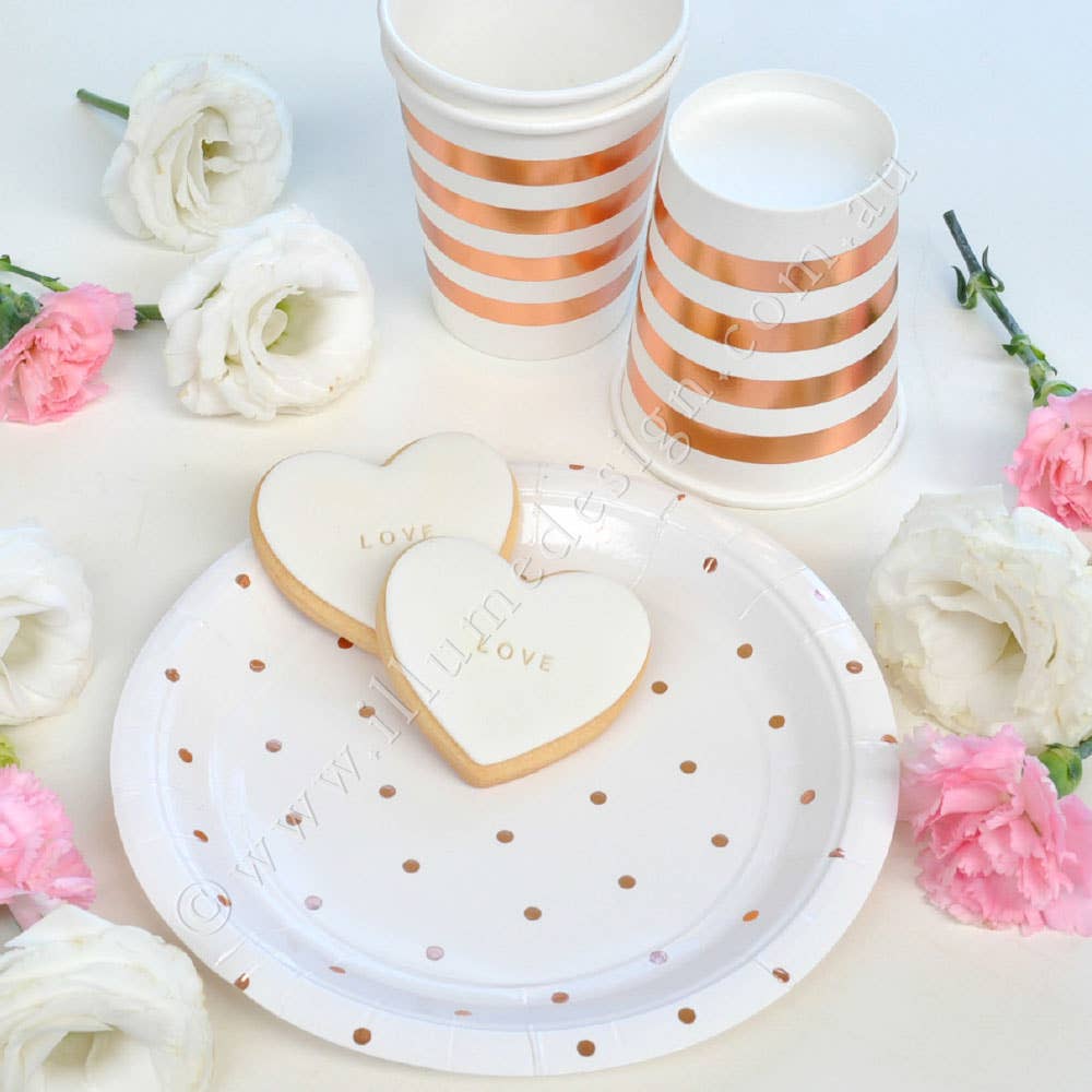Illume Partyware - Wholesale Disposable Plate - Rose Gold Dots Dessert Plate - Pack of 107
