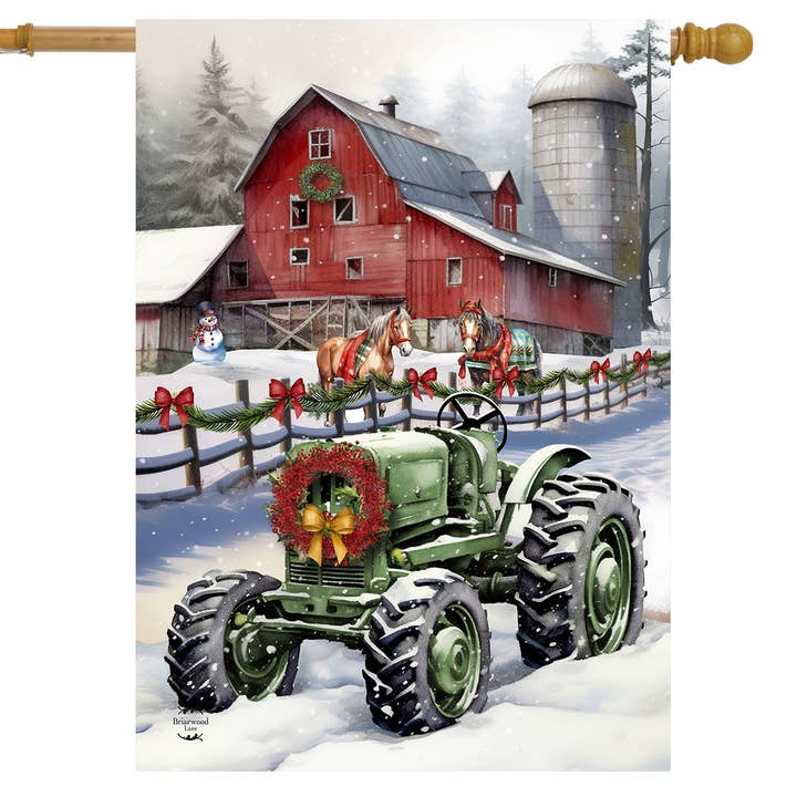Farm Christmas House Flag for wholesale by Briarwood Lane