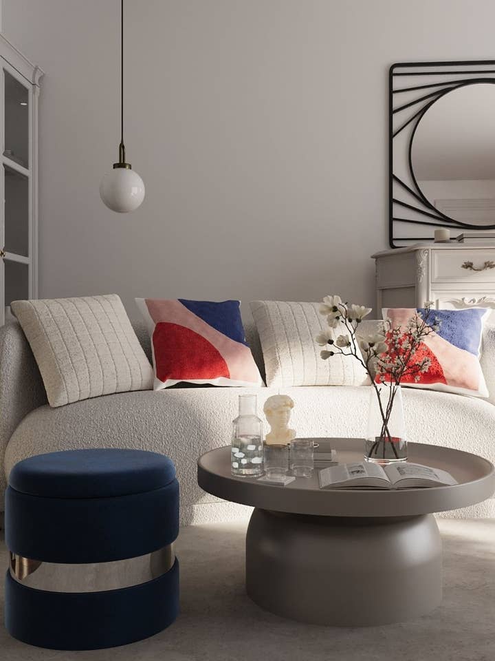 Ronde poef van marineblauw fluweel & metaal met opbergruimte Capucine voor wholesale door Potiron