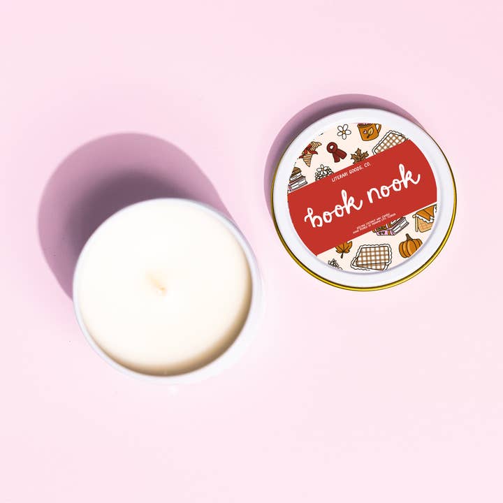 Literari Goods, Co | Book Themed Candles + Gifts - Wholesale Jar/Filled Candle - Bookish Fall Candle Tin Gift - Reader Stocking Stuffer - BN1