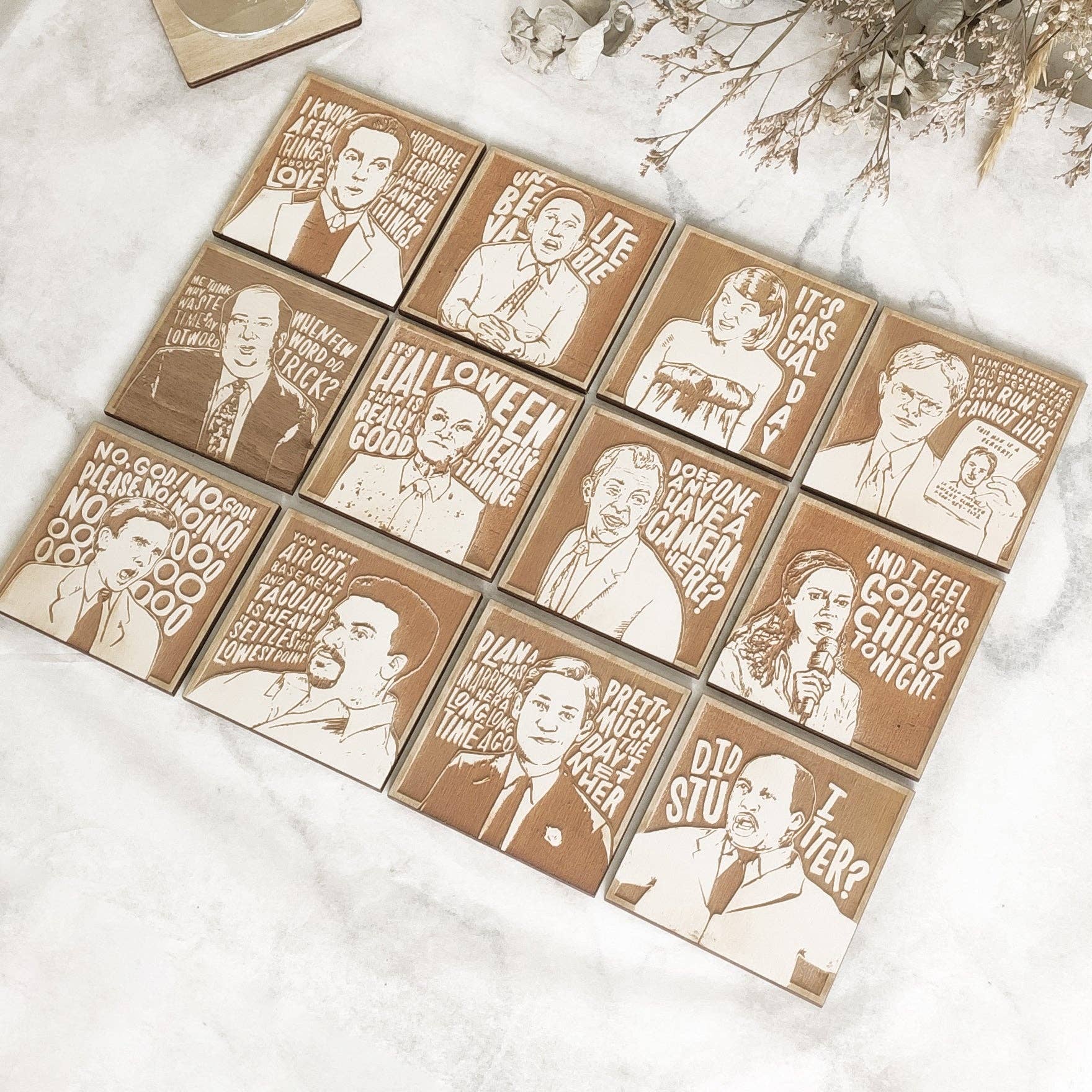 Studio Rima - Wholesale Coasters - Set of 12 The Office Wooden Coasters - TV Show - Cinema Gift1