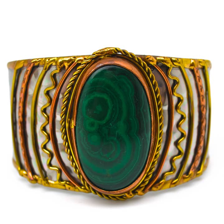 Mixed Metal and Malachite Stone Bracelet for wholesale by Anju Jewelry