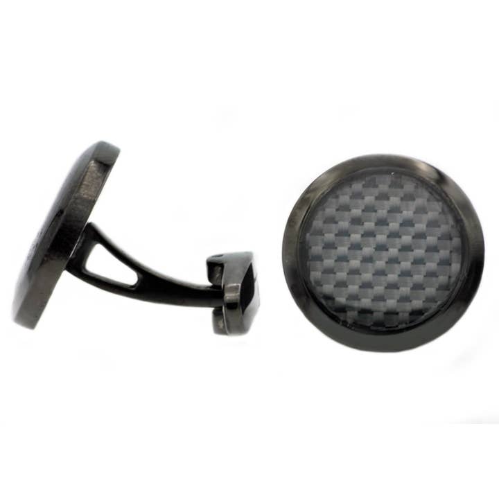 Men's Carbon Fiber And Black Stainless Steel Cuff Links for wholesale by Blackjack Mens Jewelry