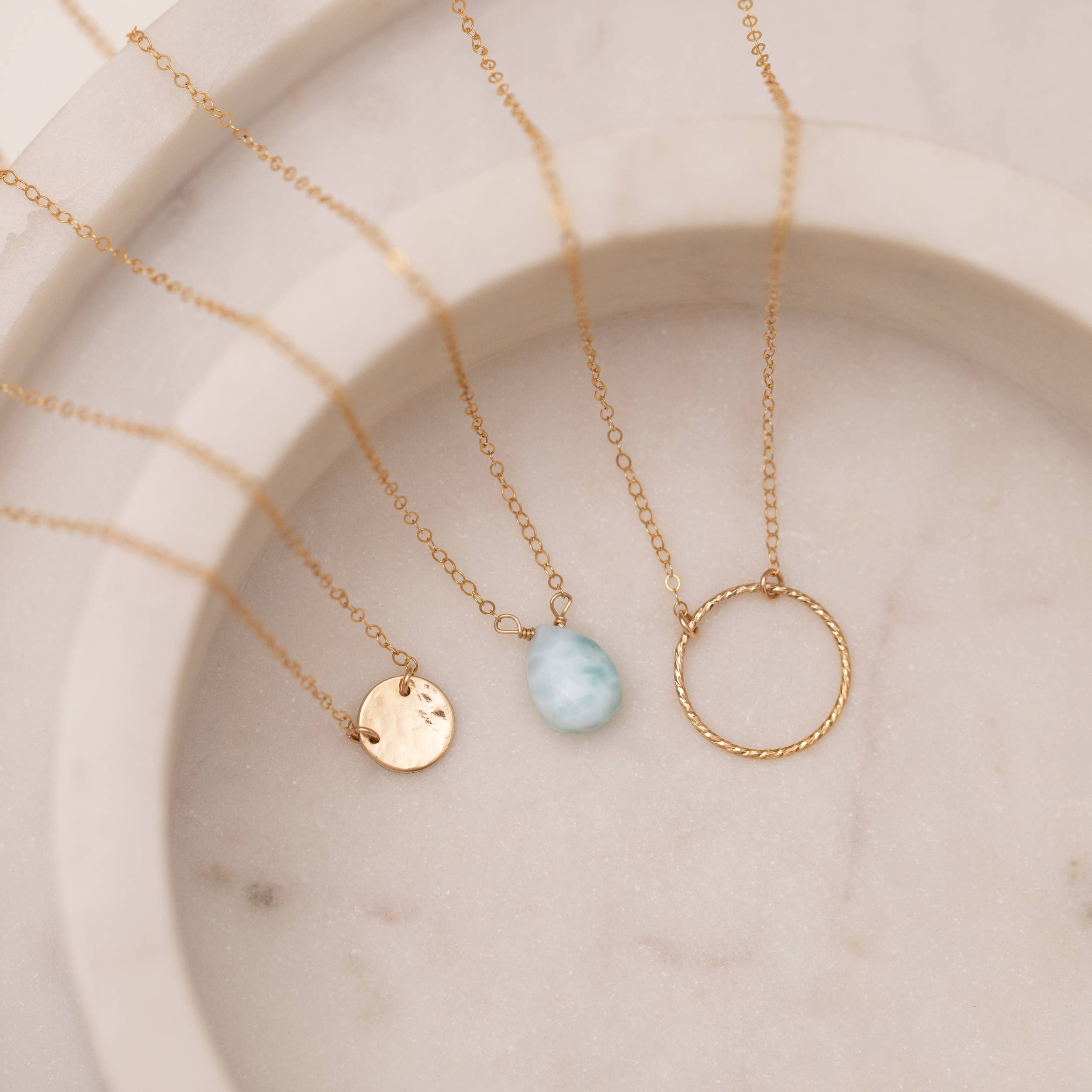 Thira Jewelry - Wholesale Pendant/Charm Necklace - Tiny Gold hammered disc necklace2