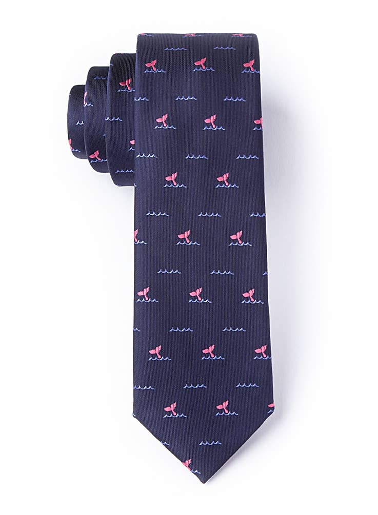 Wild Ties – wholesale Necktie – Men’s – Whale Tails Skinny Tie by Wild Ties -  Navy Blue Microfiber0