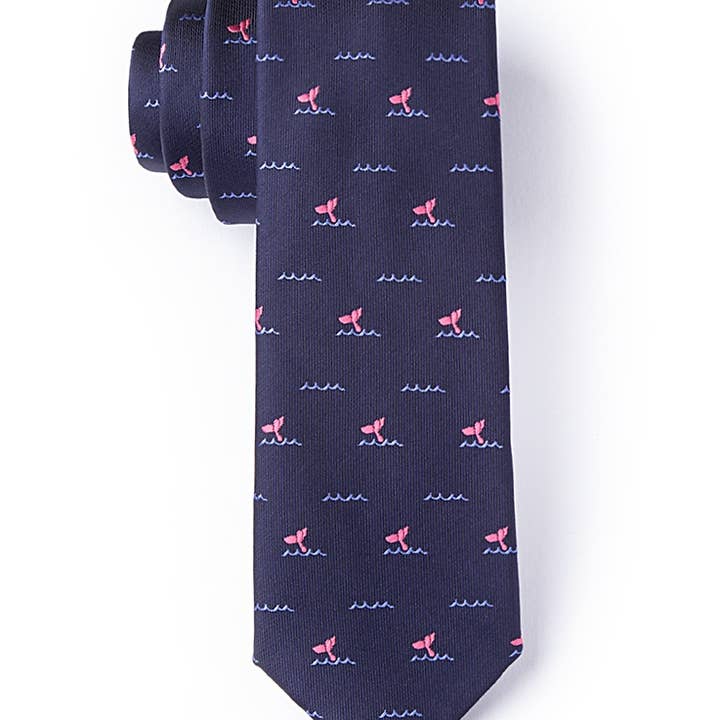 Wild Ties – wholesale Necktie – Men’s – Whale Tails Skinny Tie by Wild Ties - Navy Blue Microfiber