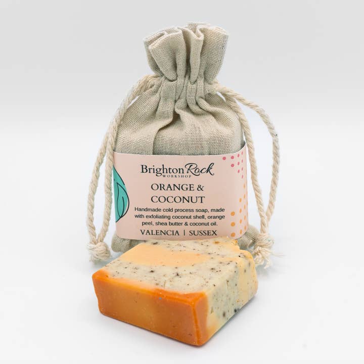 Brighton Rock Workshop – wholesale Bar Soap – Coconut Shell Exfoliant Soap - Orange & Coconut1