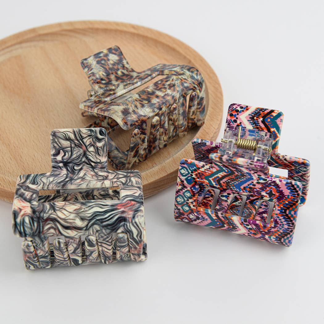 TheDivaSoap – Großhandel Haarclip – Damen – Quadratischer Haarklammer aus Azetat mit buntem Aufdruck, umweltfreundlich10