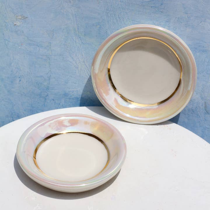 Prato de Brinket Opal | Prato de anel | Feito à mão com ouro por atacado de Apricity Ceramics