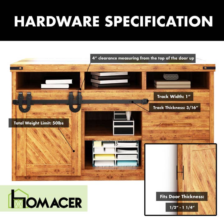 Homacer INC - Wholesale Knob/Pull - Mini Non-Bypass Sliding Barn Door Hardware Kit - Horseshoe1