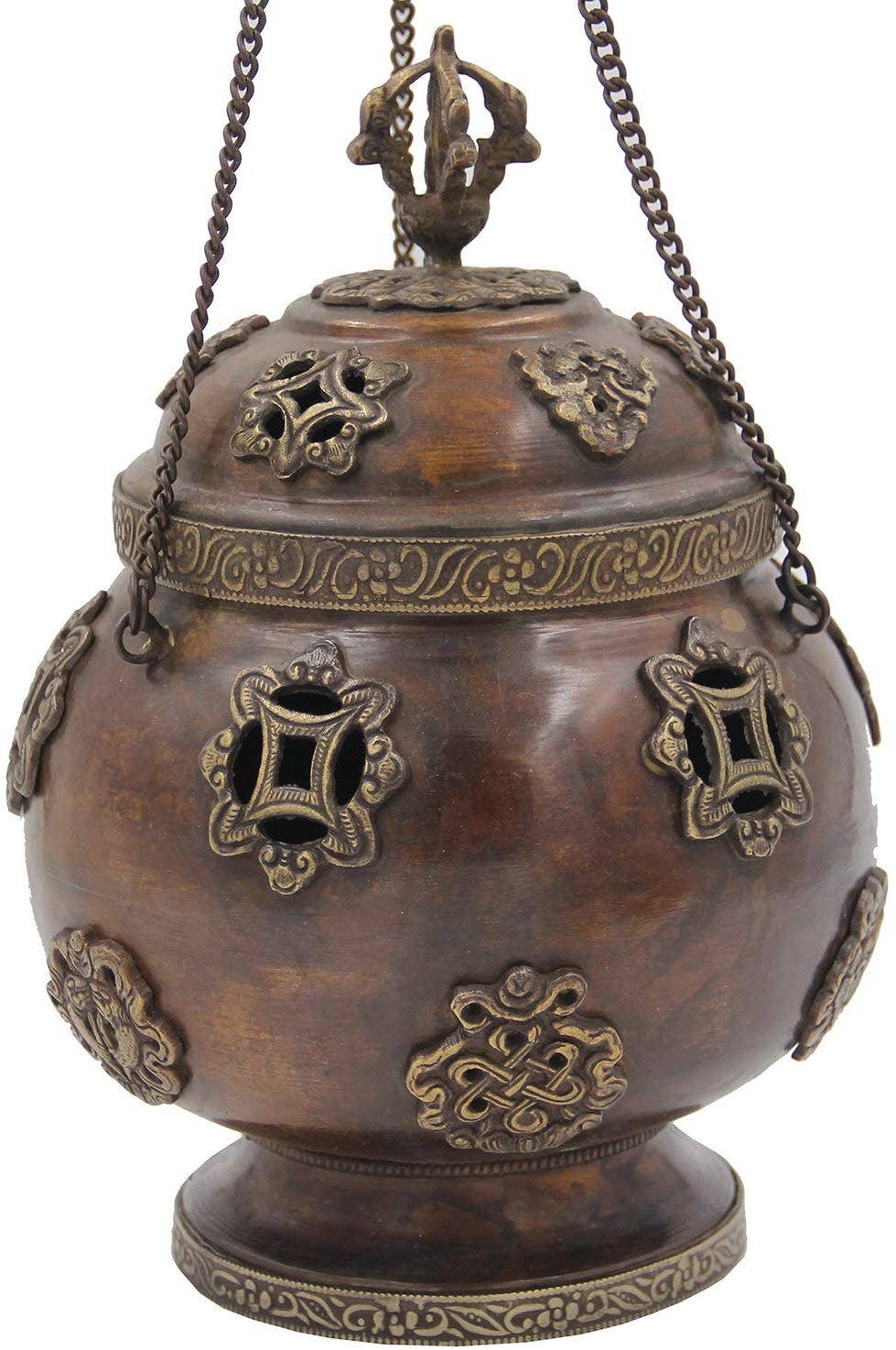 Lungta Imports - Wholesale Jar/filled candle - Tibetan Traditional Hanging Incense Burner Copper (8.5 x 6 x 6 Inches, Hanging 5)1