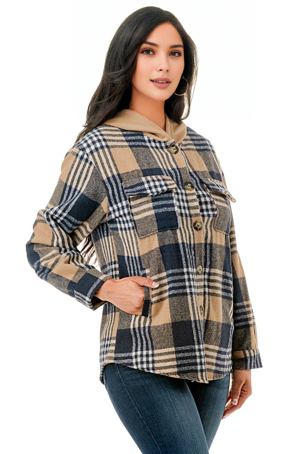 Color 5 – Casaco camiseiro – Mulher por atacado – Casaco de flanela xadrez de tamanho grande com capuz e bolsos 13