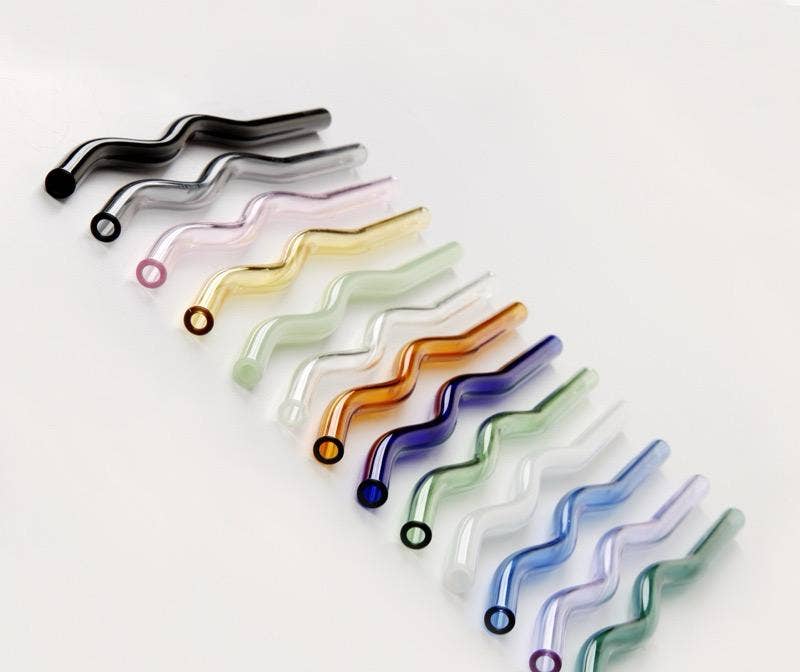 Weavey Studio - Wholesale Drinking Straw - Wave Curl Reusable Clear Transparent Glass Bend Drink Straws