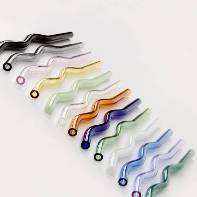 Weavey Studio - Wholesale Drinking Straw - Wave Curl Reusable Clear Transparent Glass Bend Drink Straws0