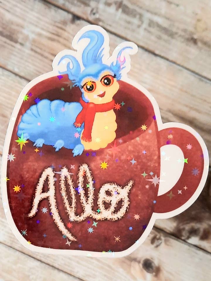 Adesivo per tazza Allo Blue Worm on a Brown, adesivo nostalgia anni '80 per la vendita all'ingrosso da parte di Unsupervised Art