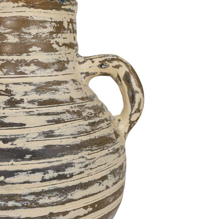 Foreside Home & Garden - Wholesale Vase - Gideon Ribbed with Handles Vase Cream Terracotta