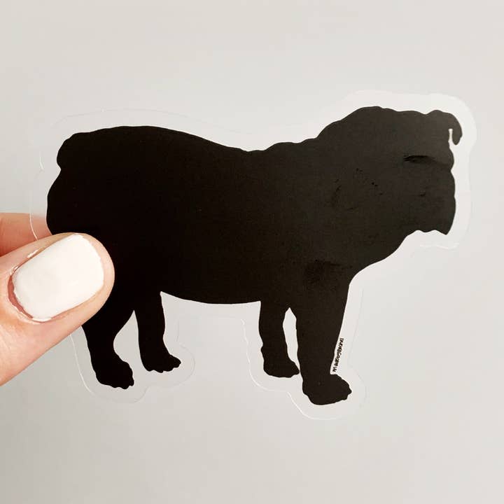 English Bulldog Silhouette clear vinyl sticker for wholesale by Lemon Press Studio