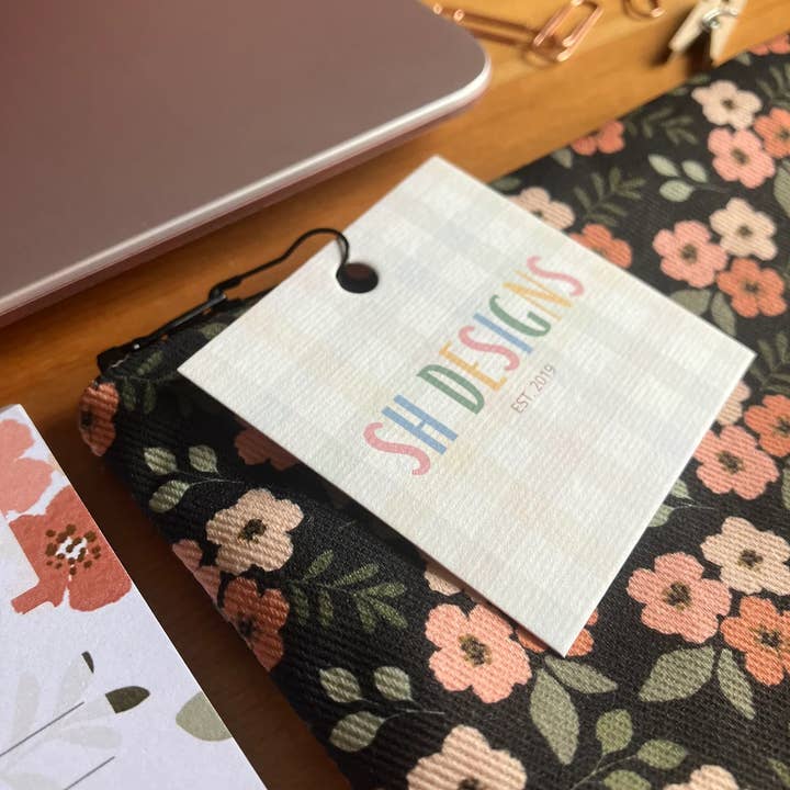 SH Designs – wholesale Pencil case/pouch – Dark Floral Handmade Zipped Pencil Case 3