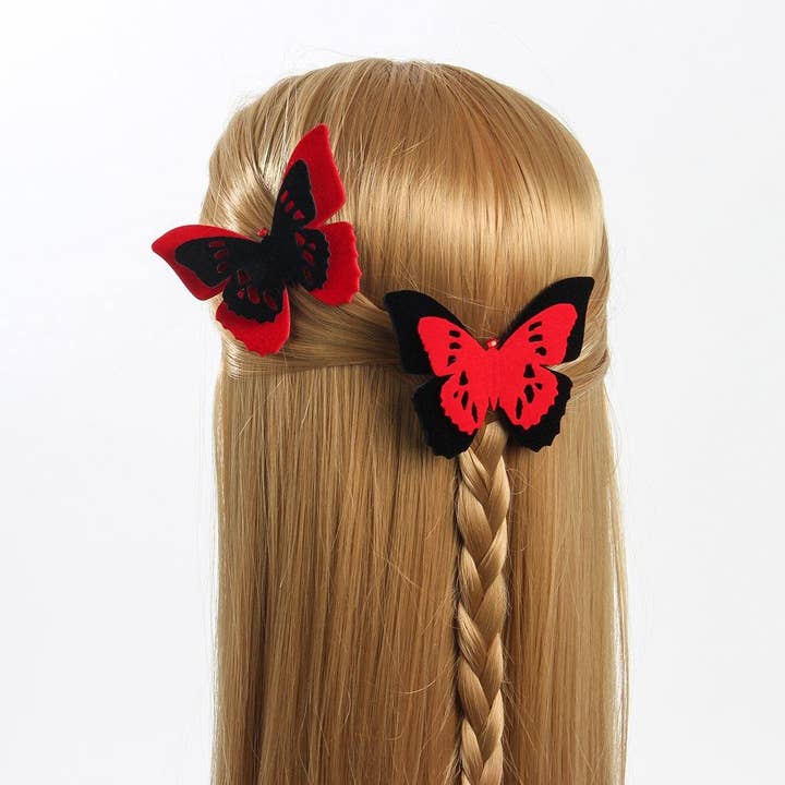 Fashion Butterflies - Venta al por mayor Horquilla para el pelo - Mujer - Pinza de pelo de mariposa de terciopelo rojo y negro | Pin | Gargantilla | collar