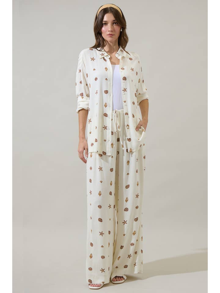 IVORY BROWN Cerise Shells Dalton Boyfriend Button Down Shirt for wholesale on Faire
