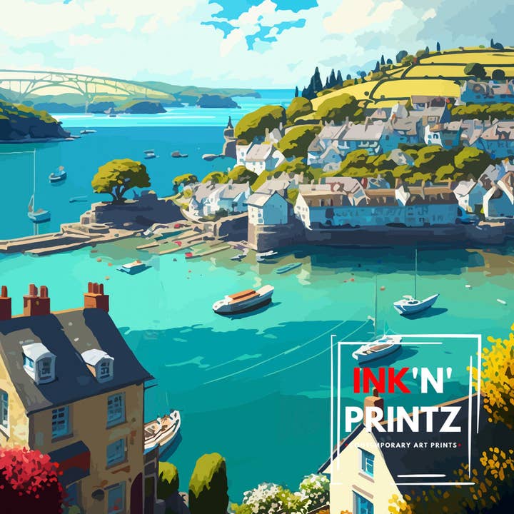 InkNPrintz – wholesale Art print – Fowey Cornwall Travel Poster Fowey Wall Art Fowey Home Decor Fowey Illustration Travel Poster Gift for Fowey Lovers, Cornwall7