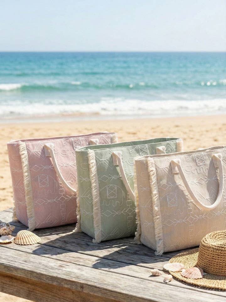 Sac de plage à franges avec imprimé éléphant géométrique bohème MB0328 pour la vente par MiMi Wholesale