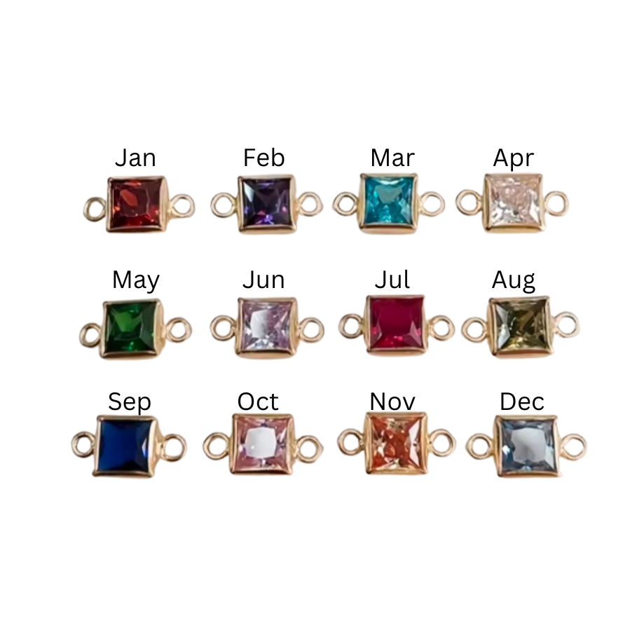 The Charm Gal - Vente Breloques/médailles personnalisées - Connecteurs Carrés Plaqués Or avec Pierre de Naissance1