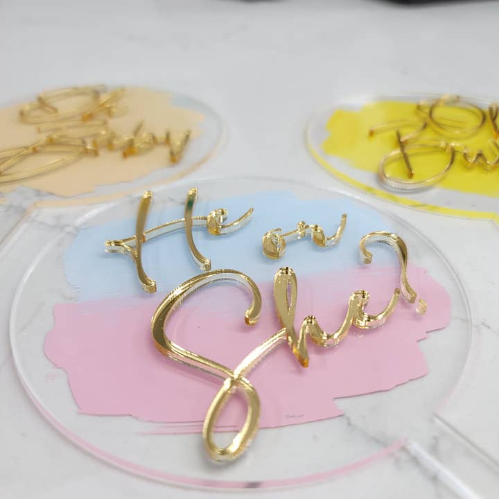 Chic Signs - Wholesale Cake/cupcake topper - Double Layer Gender Reveal Cake Toppers1