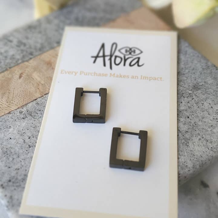 Alora Boutique Inc. - Wholesale Huggie Earrings - Kelly | Simple Rectangle Huggie Hoop Earrings2