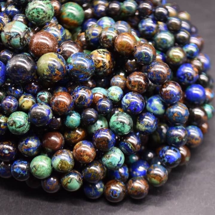 Natural Azurite Round Semi-Precious Gemstone Beads Strand for wholesale by Oriental Direct Craft Supplies