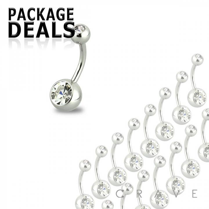 50PCS OF 316L SURGICAL STEEL DOUBLE GEM NAVEL BARBELL PACKAG for wholesale by CRAVE BODY JEWELRY