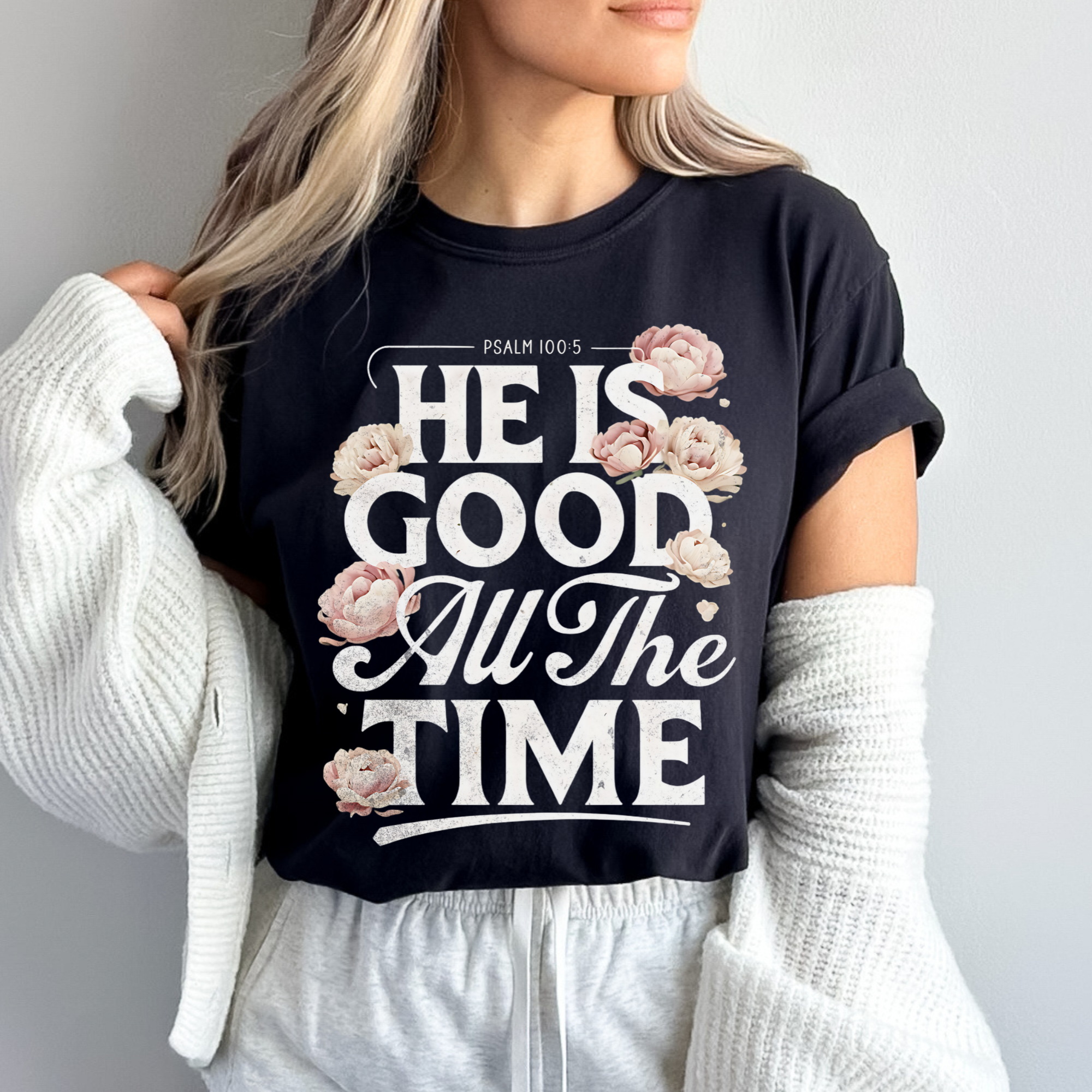 Scripted Pearl - Wholesale Screen Printed T-Shirt - Women's - God Is Good All The Time Comfort Colors Christian T Shirt12