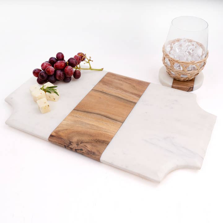 8 Oak Lane – Großhandel Serviertabletts – Abgeschrägtes Servierbrett aus Marmor und Holz