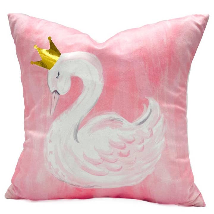 Coussin Cygne Couronné en Feuille d'Or pour la vente par Rachel Brooks Design, LLC